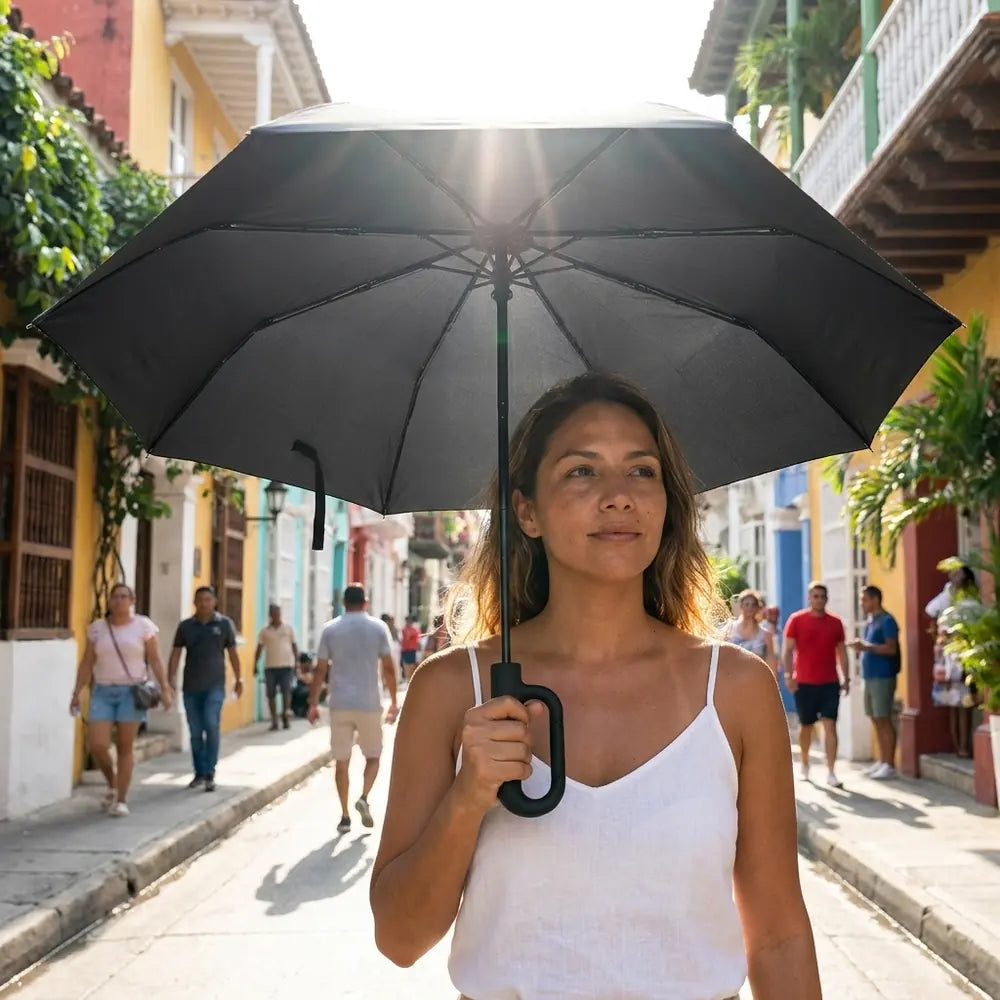 ☀️ Paraguas con Protección UV — Para el Sol y la Lluvia, Automático con Mango Hebilla