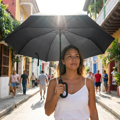 ☀️ Paraguas con Protección UV — Para el Sol y la Lluvia, Automático con Mango Hebilla