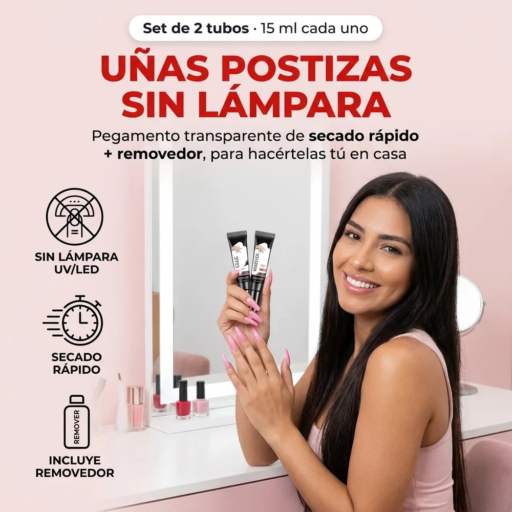 💅 Pegamento para Uñas Postizas Sin Lámpara + Removedor — Set de 2 Tubos