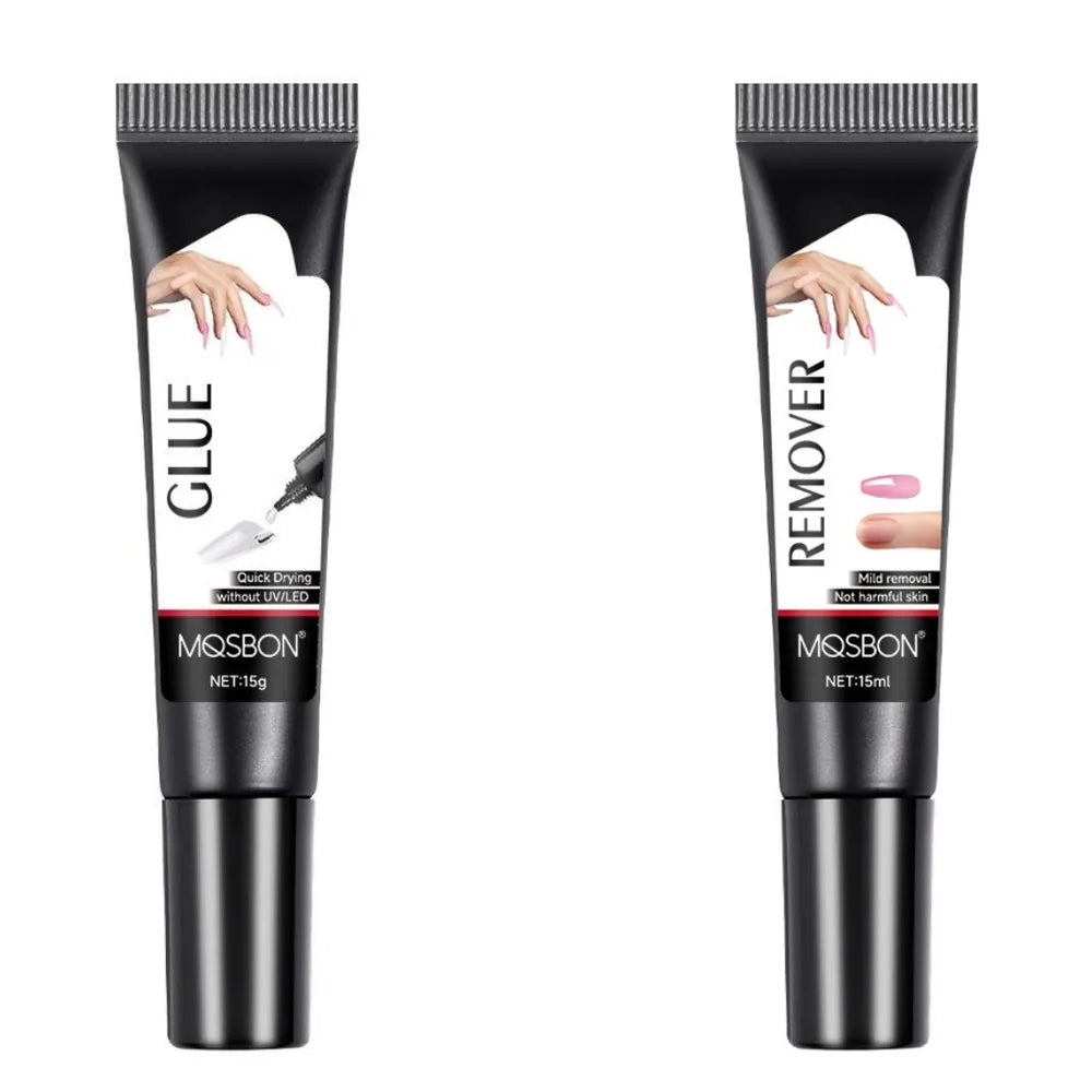 💅 Pegamento para Uñas Postizas Sin Lámpara + Removedor — Set de 2 Tubos