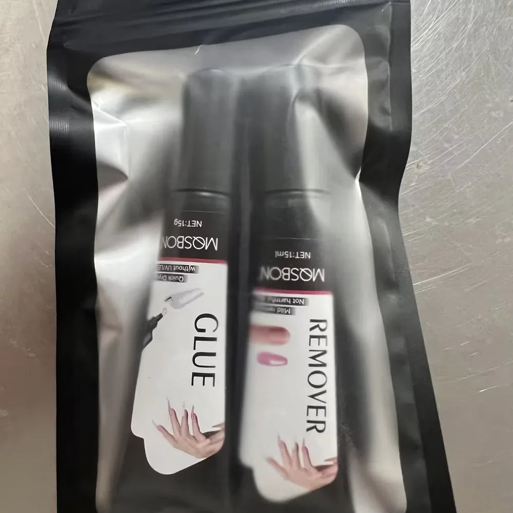 💅 Pegamento para Uñas Postizas Sin Lámpara + Removedor — Set de 2 Tubos
