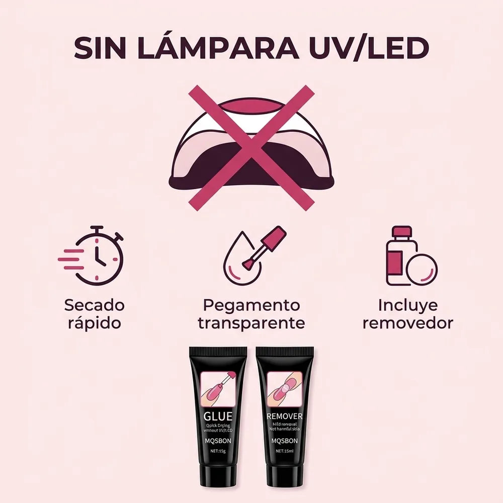 💅 Pegamento para Uñas Postizas Sin Lámpara + Removedor — Set de 2 Tubos