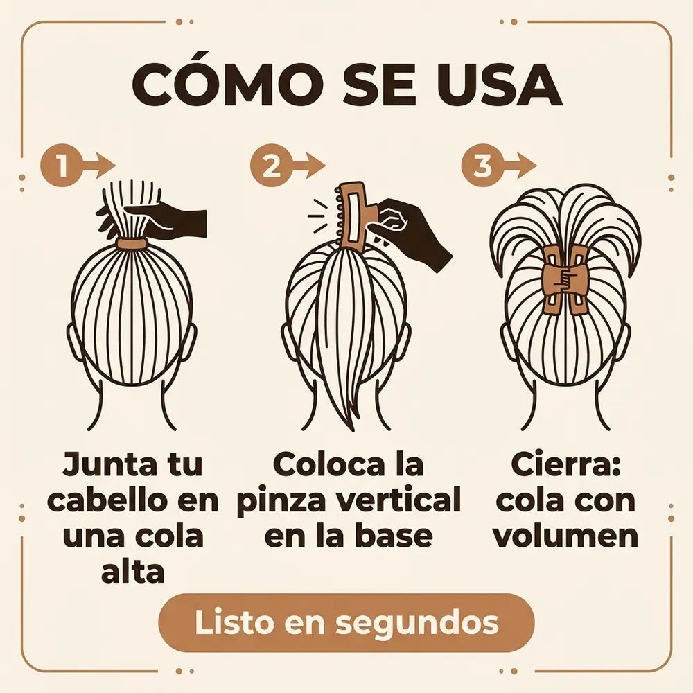 💇‍♀️ Kit x3 Pinzas Banano para el Cabello — Cola de Caballo Alta con Volumen