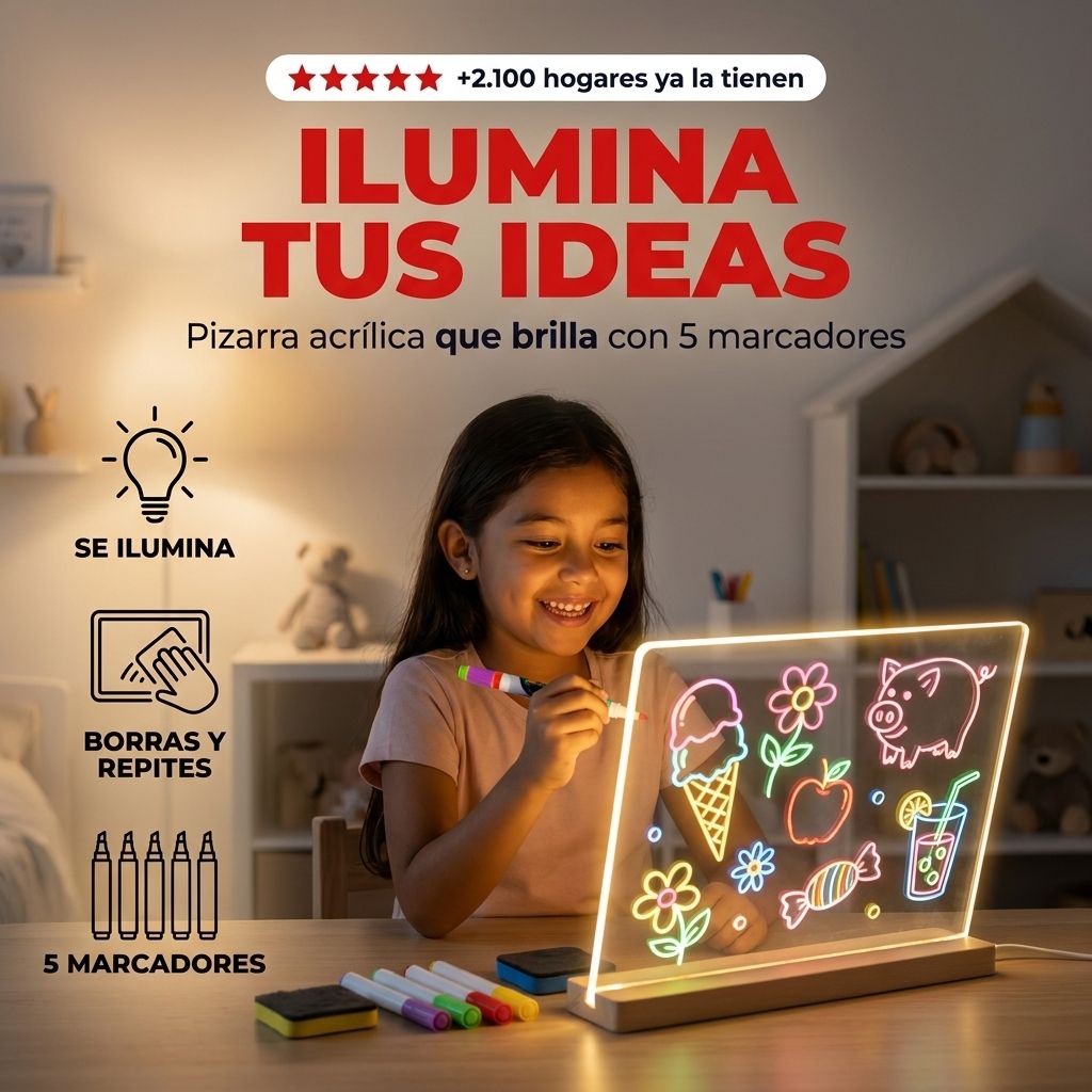 Pizarra Acrílica LED para Dibujar y Escribir — Incluye 5 Marcadores