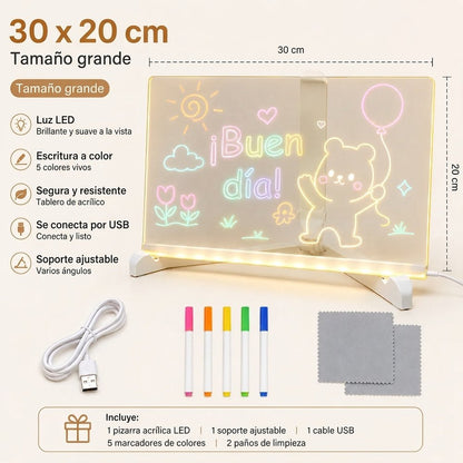 Pizarra Acrílica LED para Dibujar y Escribir — Incluye 5 Marcadores