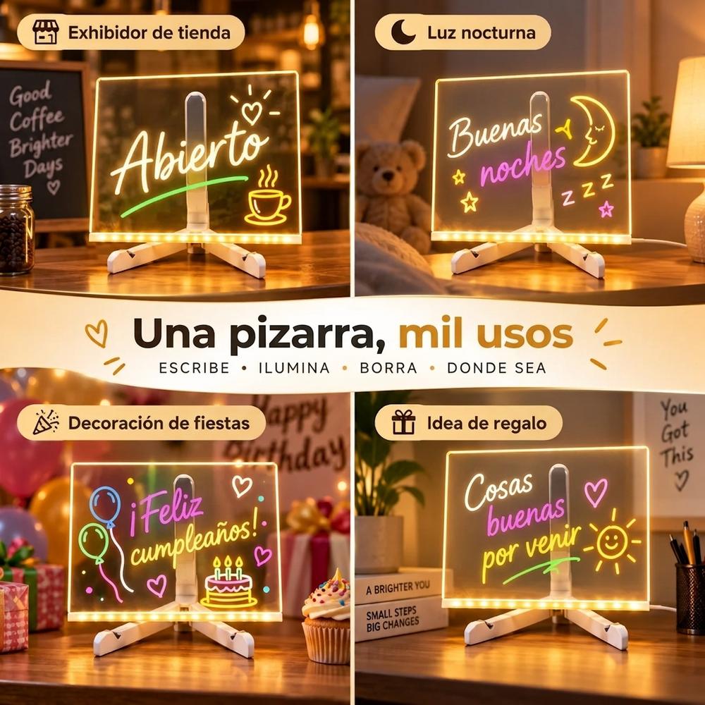 Pizarra Acrílica LED para Dibujar y Escribir — Incluye 5 Marcadores