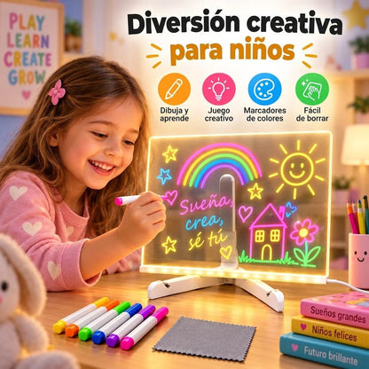Pizarra Acrílica LED para Dibujar y Escribir — Incluye 5 Marcadores