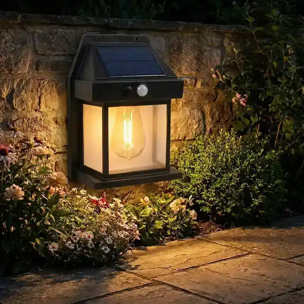 🏮 Lámpara Solar de Pared con Sensor de Movimiento y Bombillo Vintage
