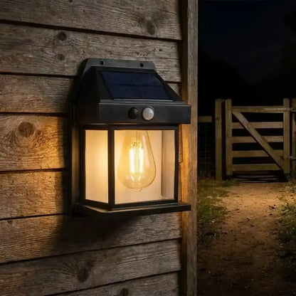 🏮 Lámpara Solar de Pared con Sensor de Movimiento y Bombillo Vintage