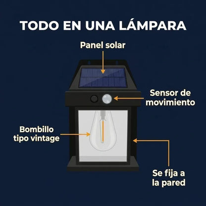 🏮 Lámpara Solar de Pared con Sensor de Movimiento y Bombillo Vintage