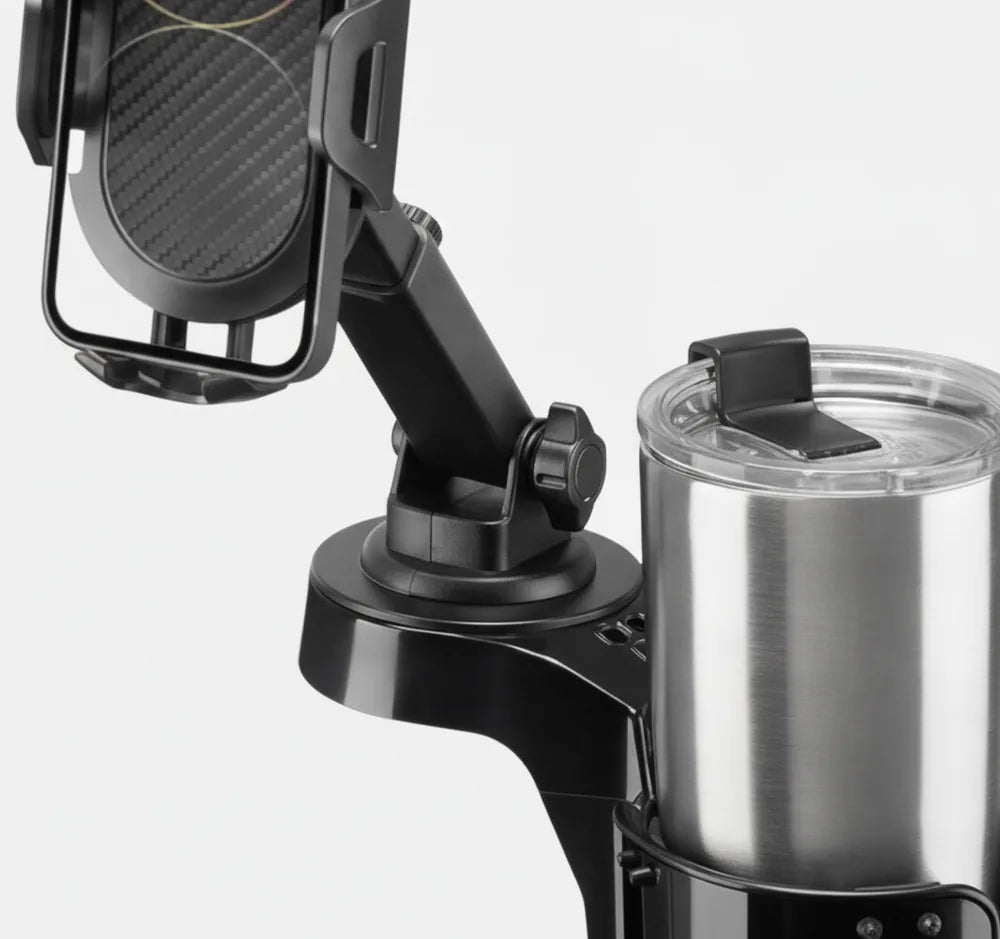 Soporte de Carro 2en1 para Celular y Vaso — Base Expandible para Portavasos