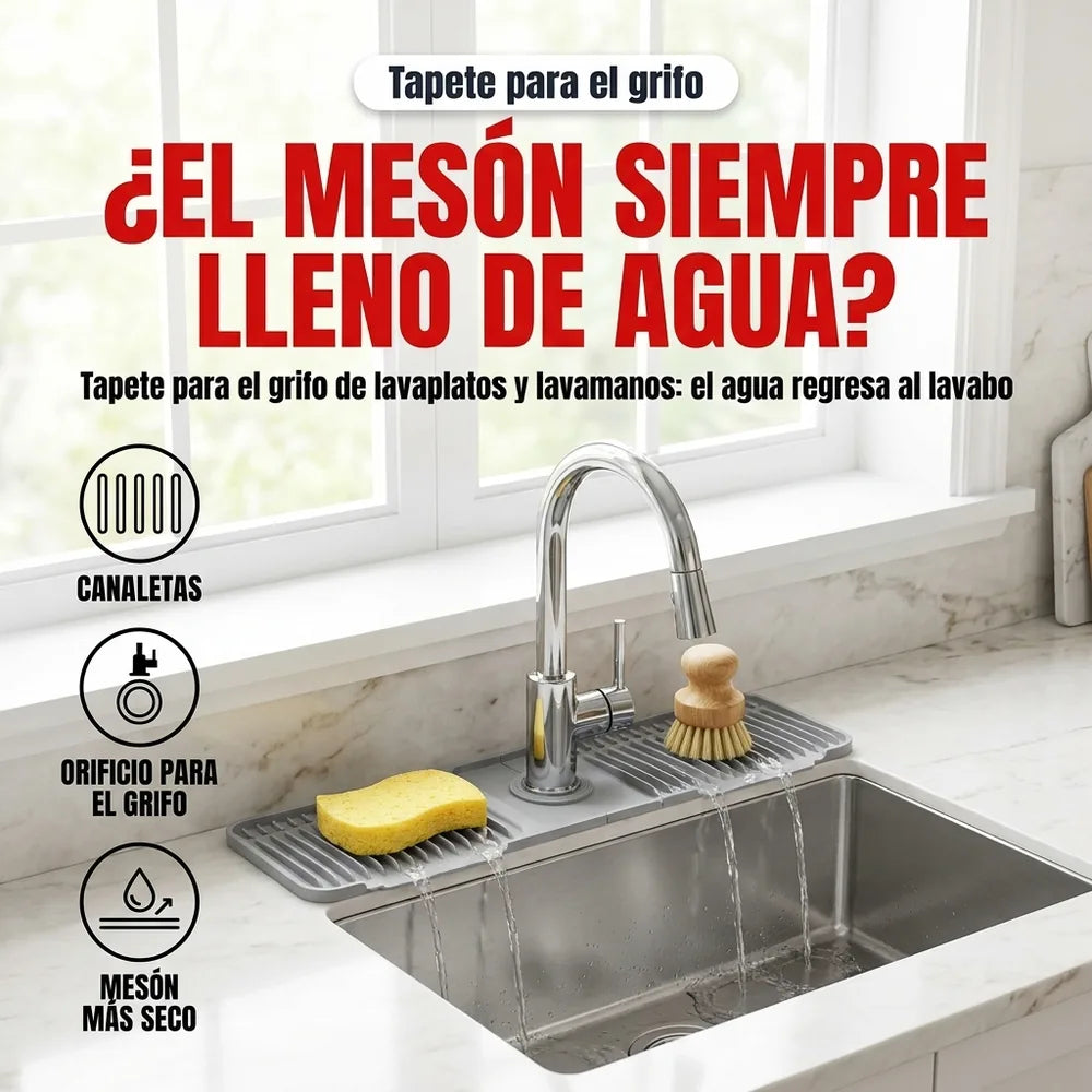 💧 Tapete Protector de Grifo para Lavamanos y Lavaplatos — Mantén el Mesón Seco