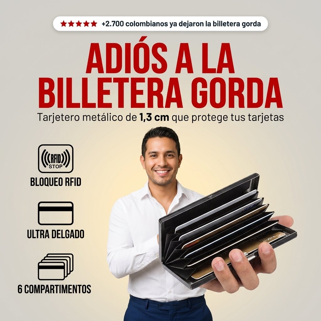 Tarjetero Metálico con Bloqueo RFID — Ultra Delgado, 6 Compartimentos