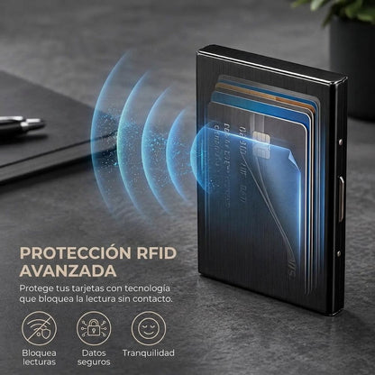 Tarjetero Metálico con Bloqueo RFID — Ultra Delgado, 6 Compartimentos