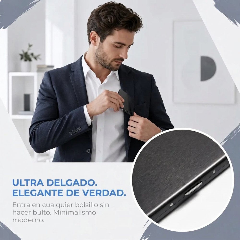 Tarjetero Metálico con Bloqueo RFID — Ultra Delgado, 6 Compartimentos