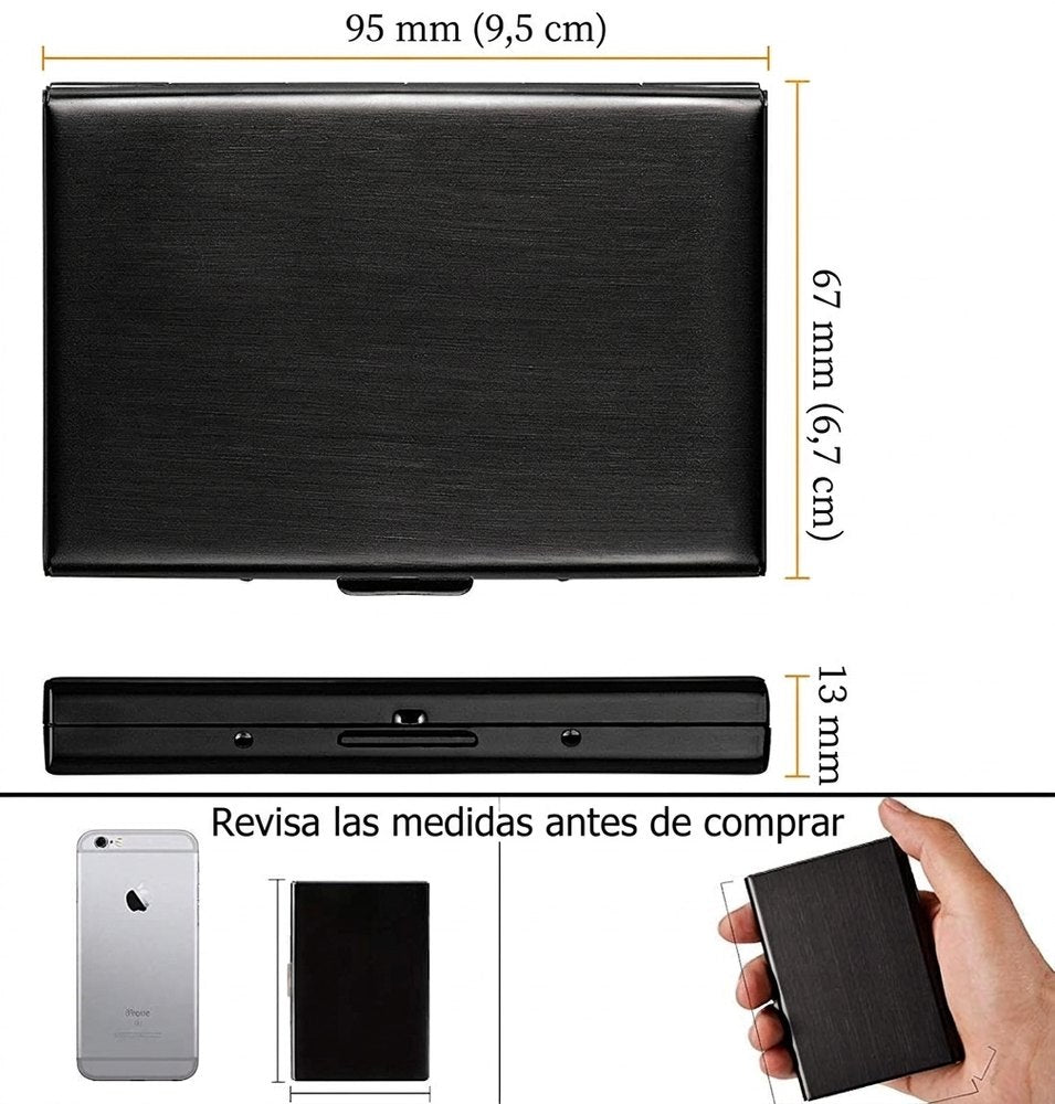 Tarjetero Metálico con Bloqueo RFID — Ultra Delgado, 6 Compartimentos