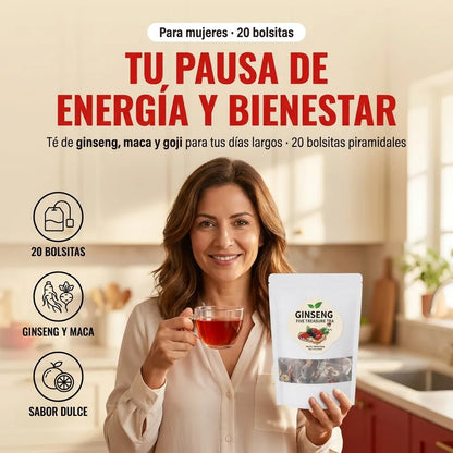 🍵 Té de Ginseng Cinco Tesoros para Mujer — Energía y Bienestar Diario · 20 Bolsitas