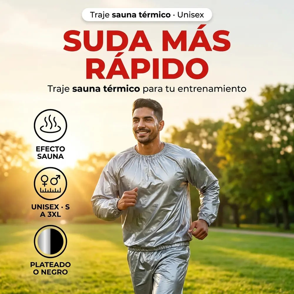 🔥 Traje Sauna Térmico Unisex — Suda Más Mientras Entrenas (Plateado o Negro)