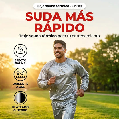 🔥 Traje Sauna Térmico Unisex — Suda Más Mientras Entrenas (Plateado o Negro)
