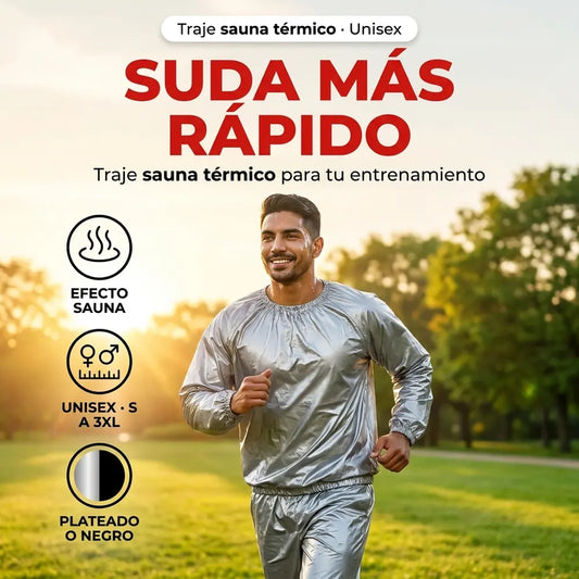 🔥 Traje Sauna Térmico Unisex — Suda Más Mientras Entrenas (Plateado o Negro)