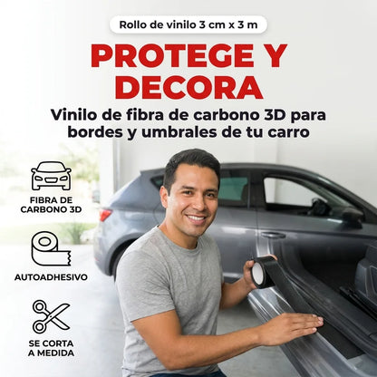 🚗 Cinta Vinilo Fibra de Carbono 3D para Carro — Protege y Decora (3 cm x 3 m)