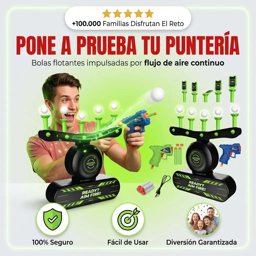 KIT Diana Eléctrica con Bolas Flotantes — 2 Pistolas, 10 Bolas, 6 dardos  y Luz