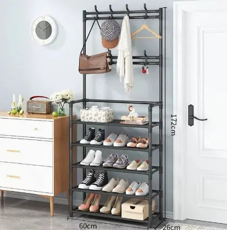 Zapatero Perchero 5 Niveles con 8 Ganchos — Metal, 60 × 26 × 172 cm